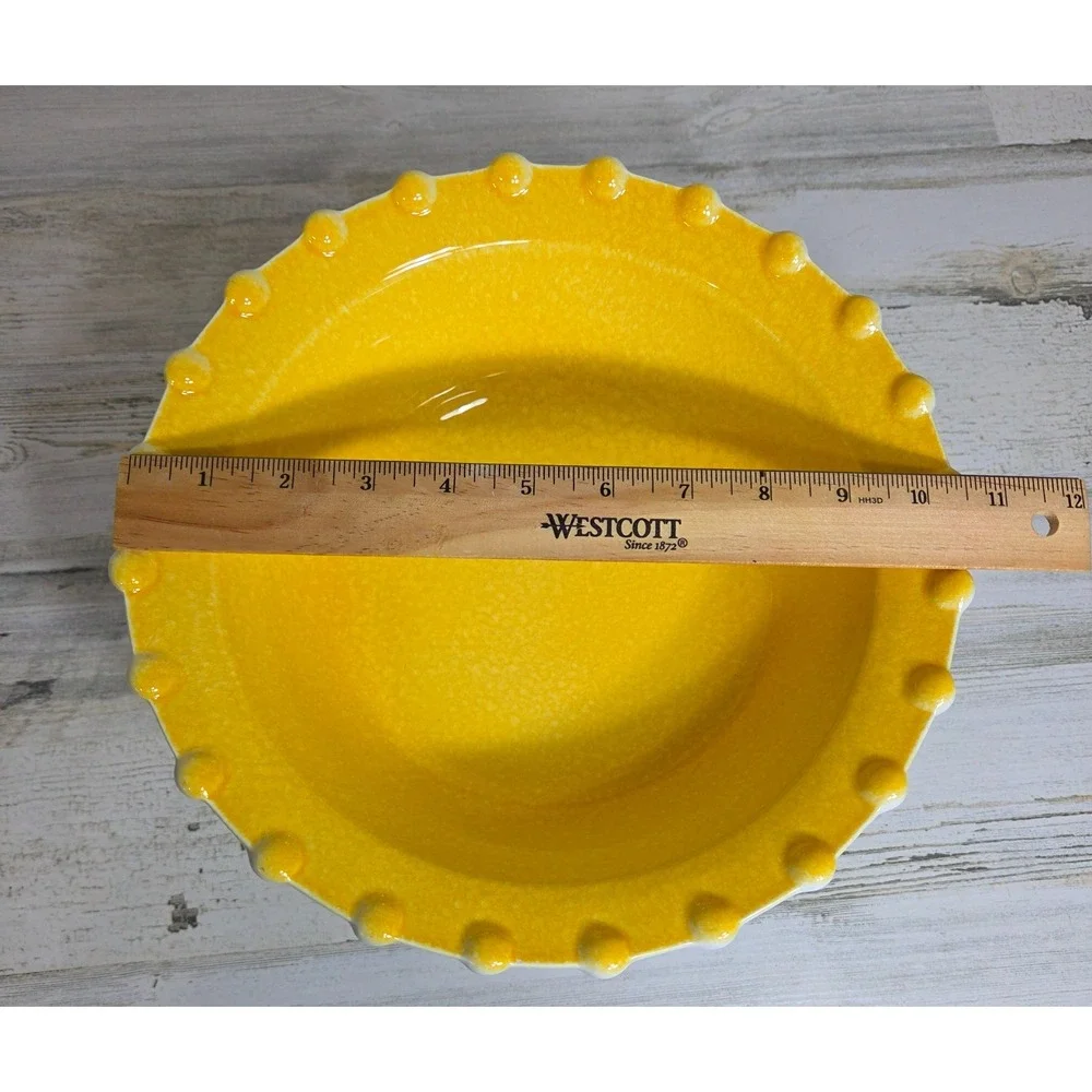 Ancora Italy Ceramic Serving Bowl Yellow Hobnail Dotted Pasta Salad 10.5